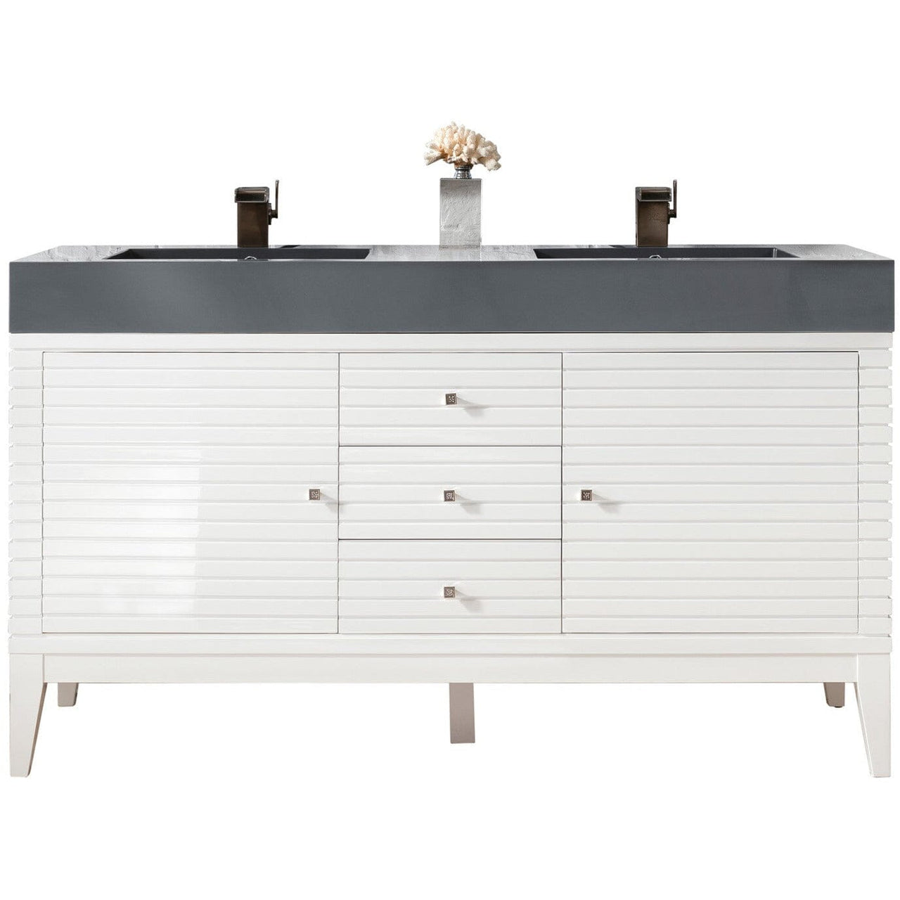 James Martin Linear 59" Double Vanity Vanity James Martin Glossy White w/ Dusk Grey Glossy Composite Top 