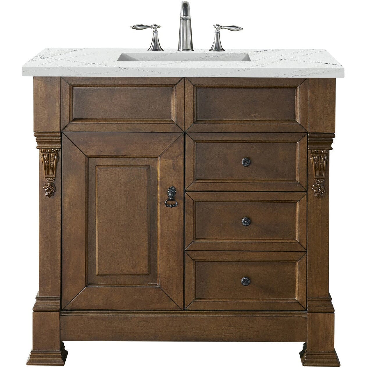 James Martin Brookfield 36" Single Vanity Vanities James Martin Country Oak w/ 3 CM Ethereal Noctis Quartz Top 