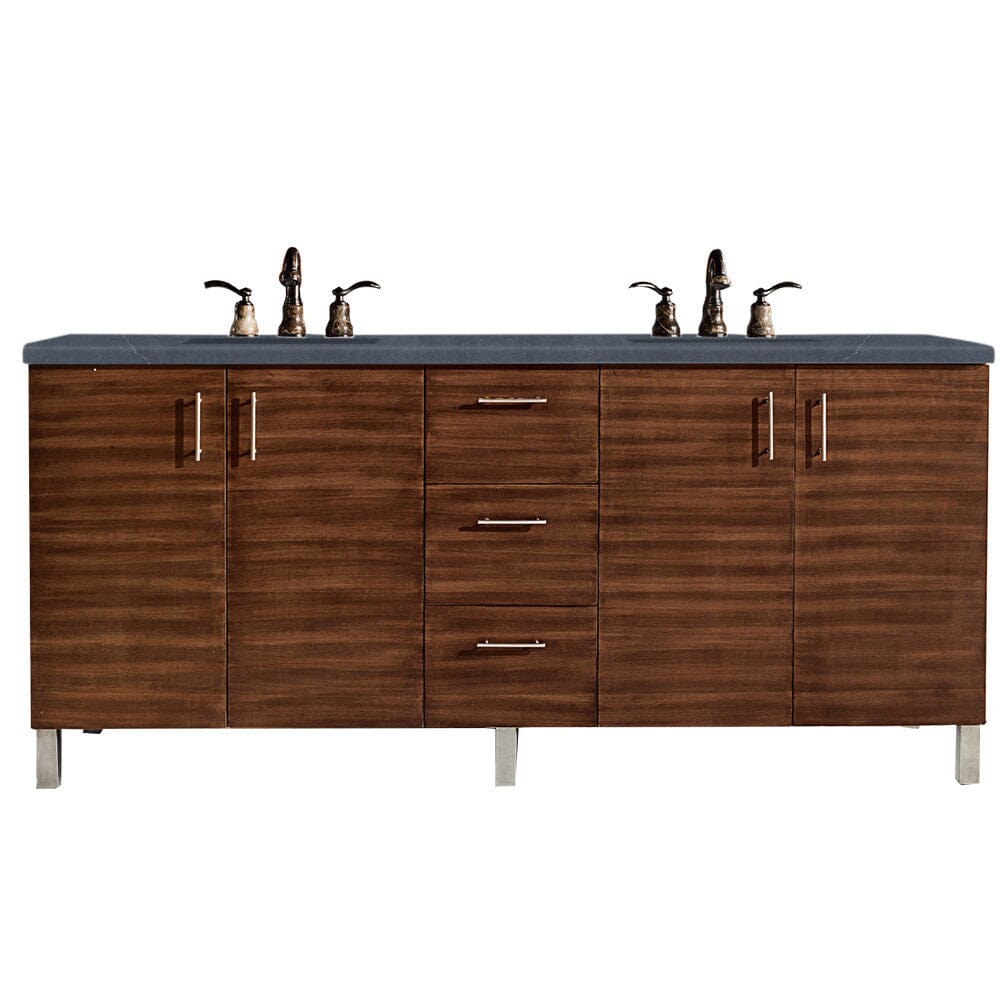 James Martin Metropolitan 72" Double Vanity Vanity James Martin American Walnut w/ 3 CM Charcoal Soapstone Quartz Top 