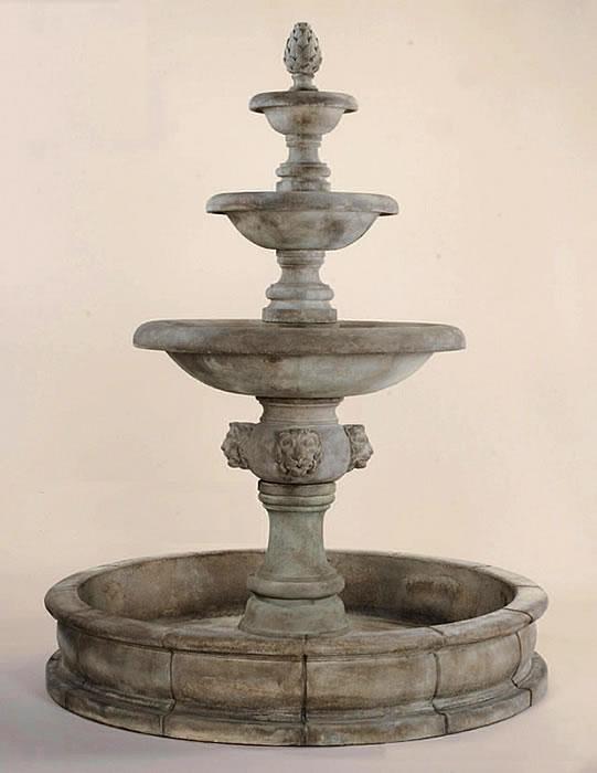 Quattro Lion Three Tier Pond Outdoor Cast Stone Fountain Fountain Tuscan 