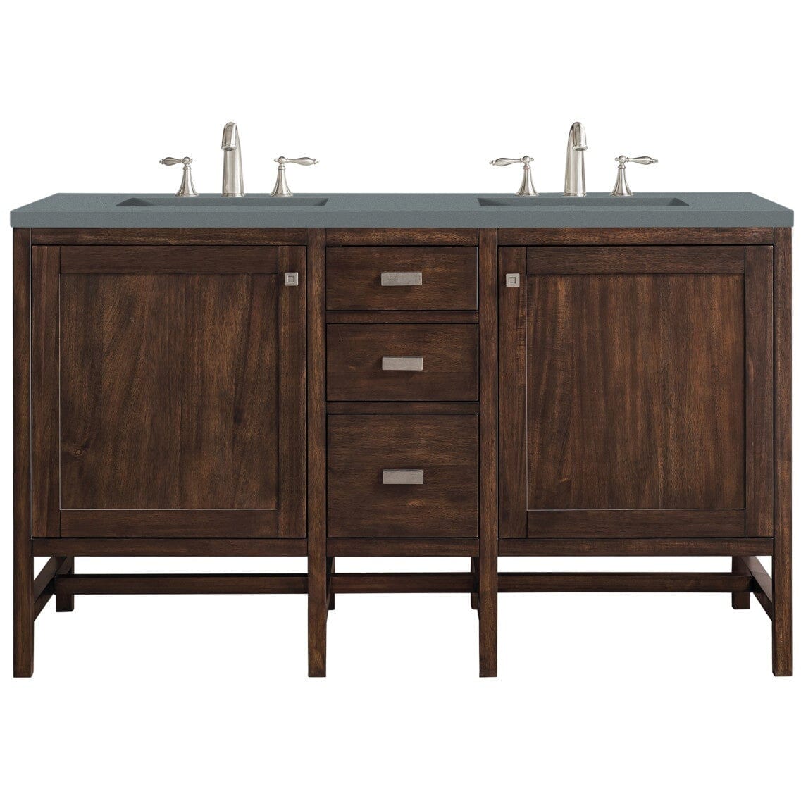 James Martin Addison 60" Double Vanity Vanity James Martin Mid Century Acacia w/ 3 CM Cala Blue Quartz Top 