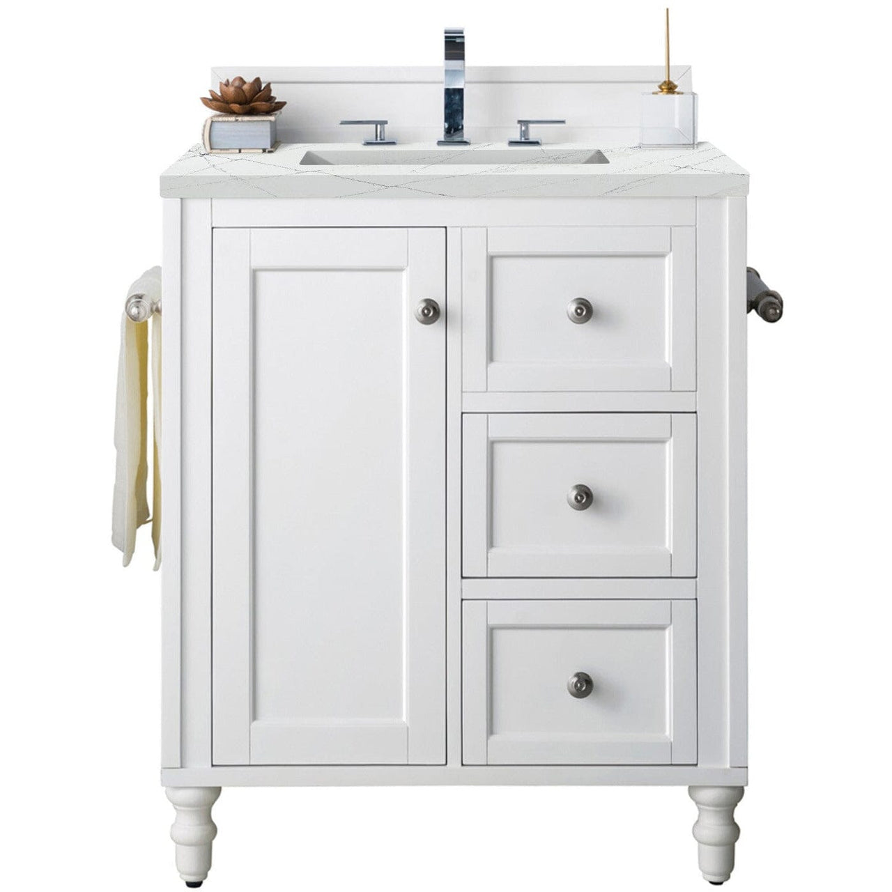 James Martin Copper Cove Encore 30" Single Vanity Vanity James Martin Bright White w/ 3 CM Ethereal Noctis Quartz Top 