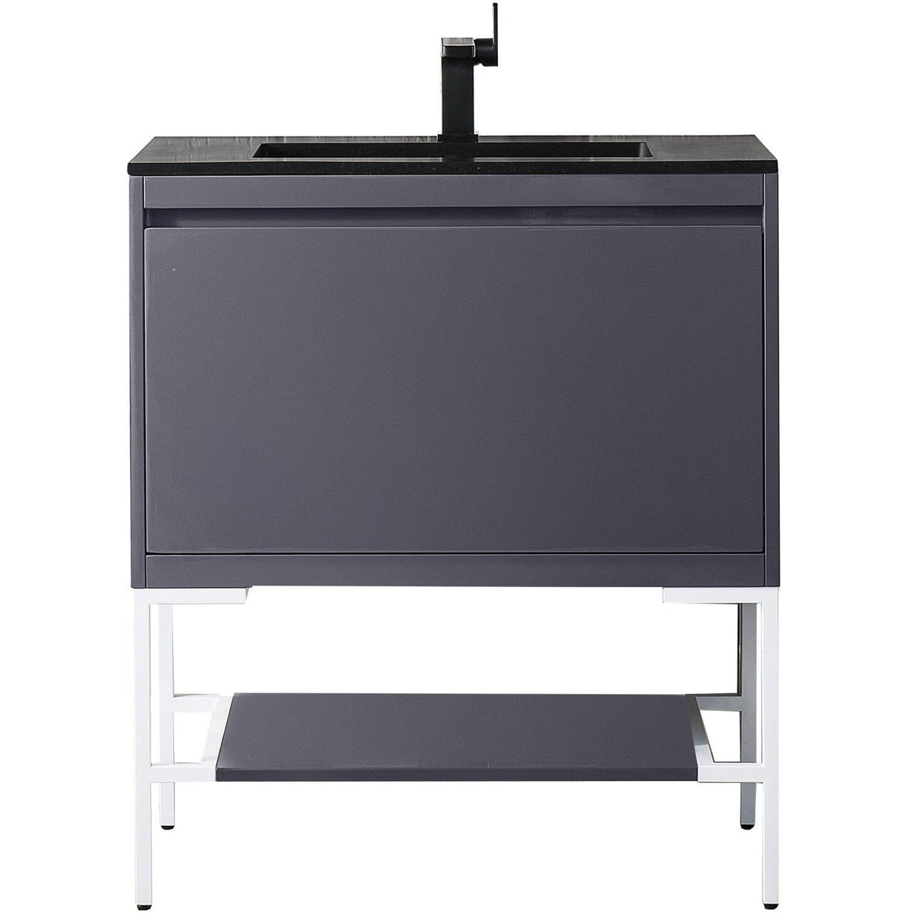 James Martin Milan 31.5" Single Vanity with Base Vanity James Martin Modern Grey - Glossy White w/Charcoal Black Composite Top 