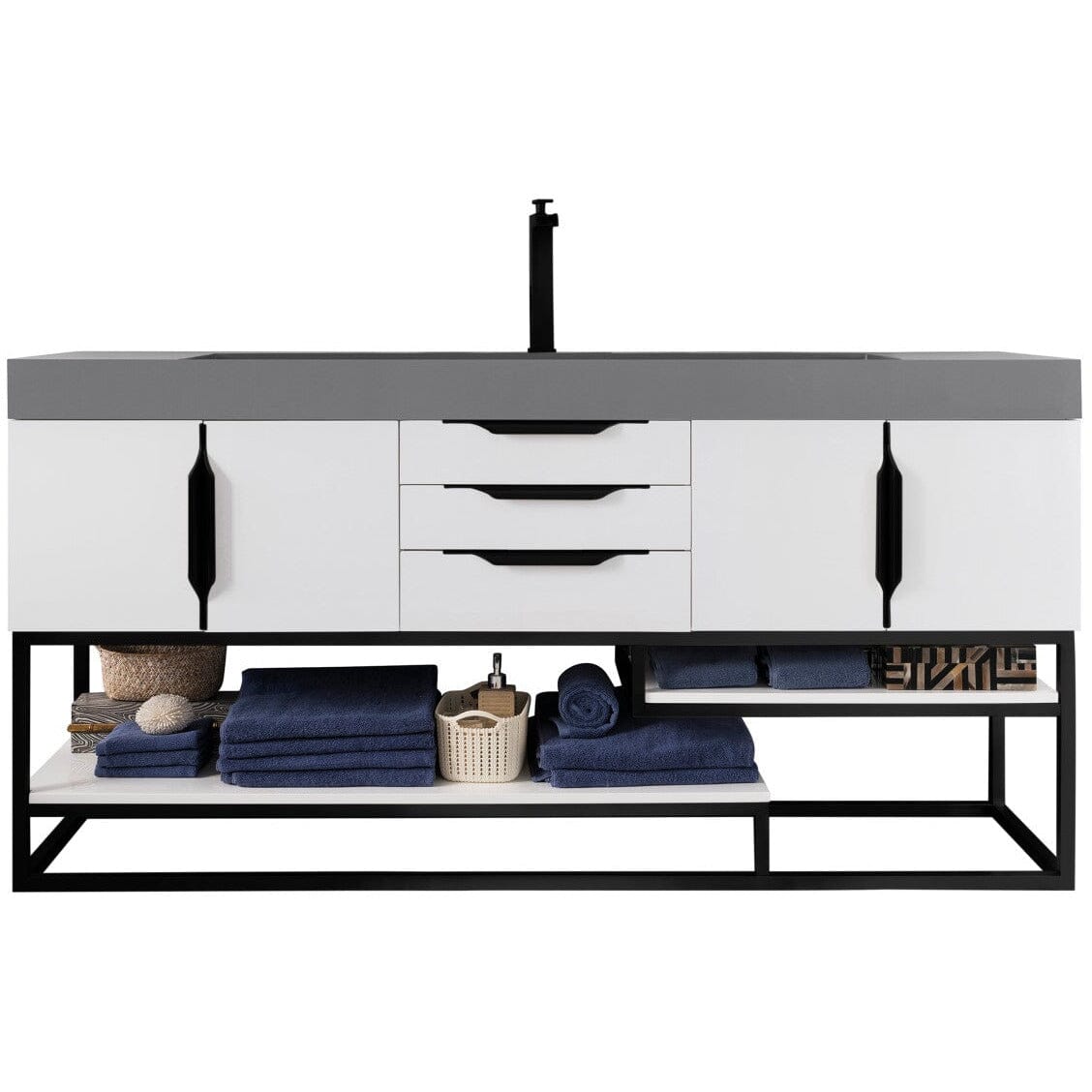 James Martin Columbia 72" Single Vanity Vanity James Martin Glossy White - Matte Black w/ Dusk Grey Glossy Composite Top 
