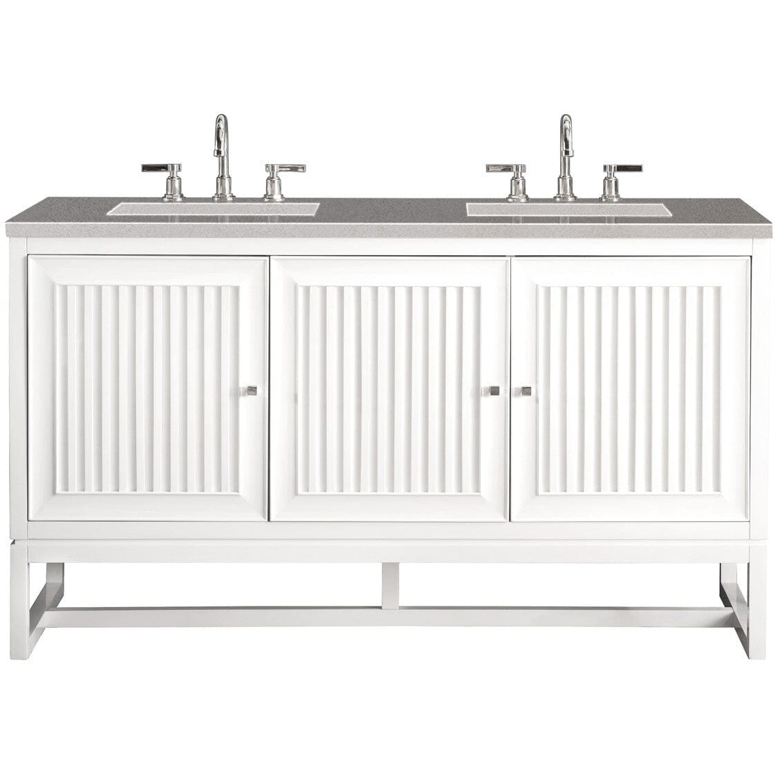 James Martin Athens 60" Double Vanity Vanity James Martin Glossy White w/ 3 CM Grey Expo Quartz Top 