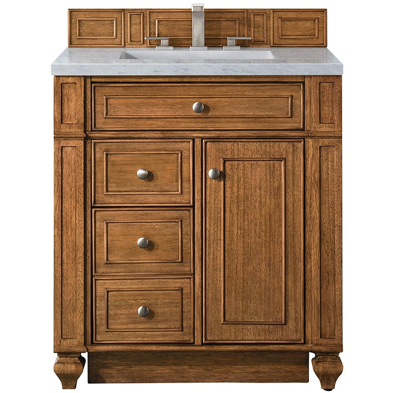 James Martin Bristol 30" Single Vanity Vanity James Martin Saddle Brown w/ 3 CM Arctic Fall Solid Surface Top 