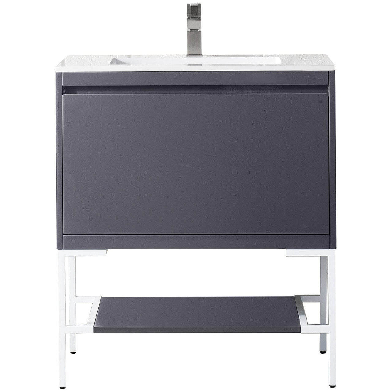 James Martin Milan 31.5" Single Vanity with Base Vanity James Martin Modern Grey - Glossy White w/Glossy White Composite Top 