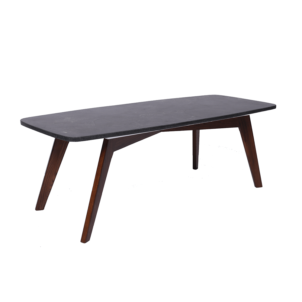 Faura 18" x 43.5" Rectangular Italian Black Marble Table with Walnut Legs Coffee Table The Bianco Collection 