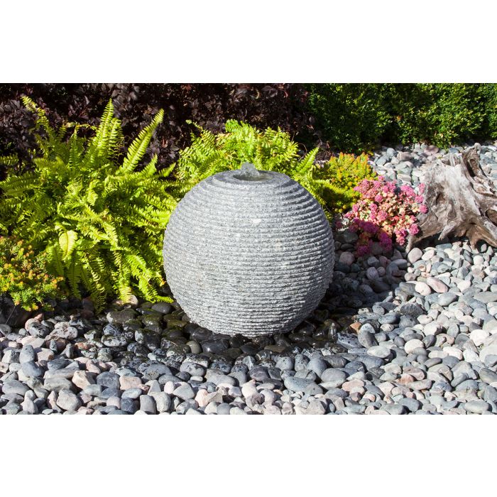 Real Stone Fountains ABGSR24K Large Ribbed Sphere - Granite Fountain Kit Fountain Blue Thumb 
