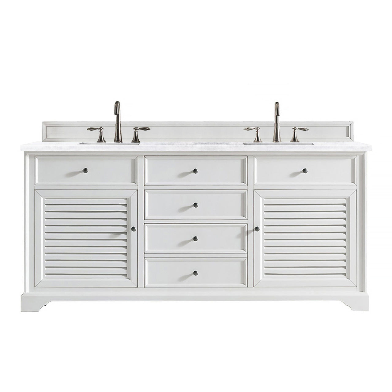James Martin Savannah 72" Double Vanity Vanity James Martin Bright White w/ 3 CM Arctic Fall Solid Surface Top 