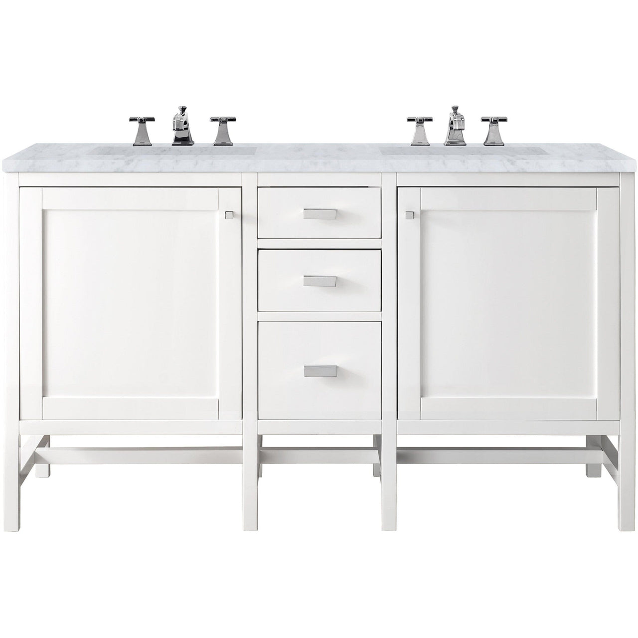 James Martin Addison 60" Double Vanity Vanity James Martin Glossy White w/ 3 CM Carrara White Top 
