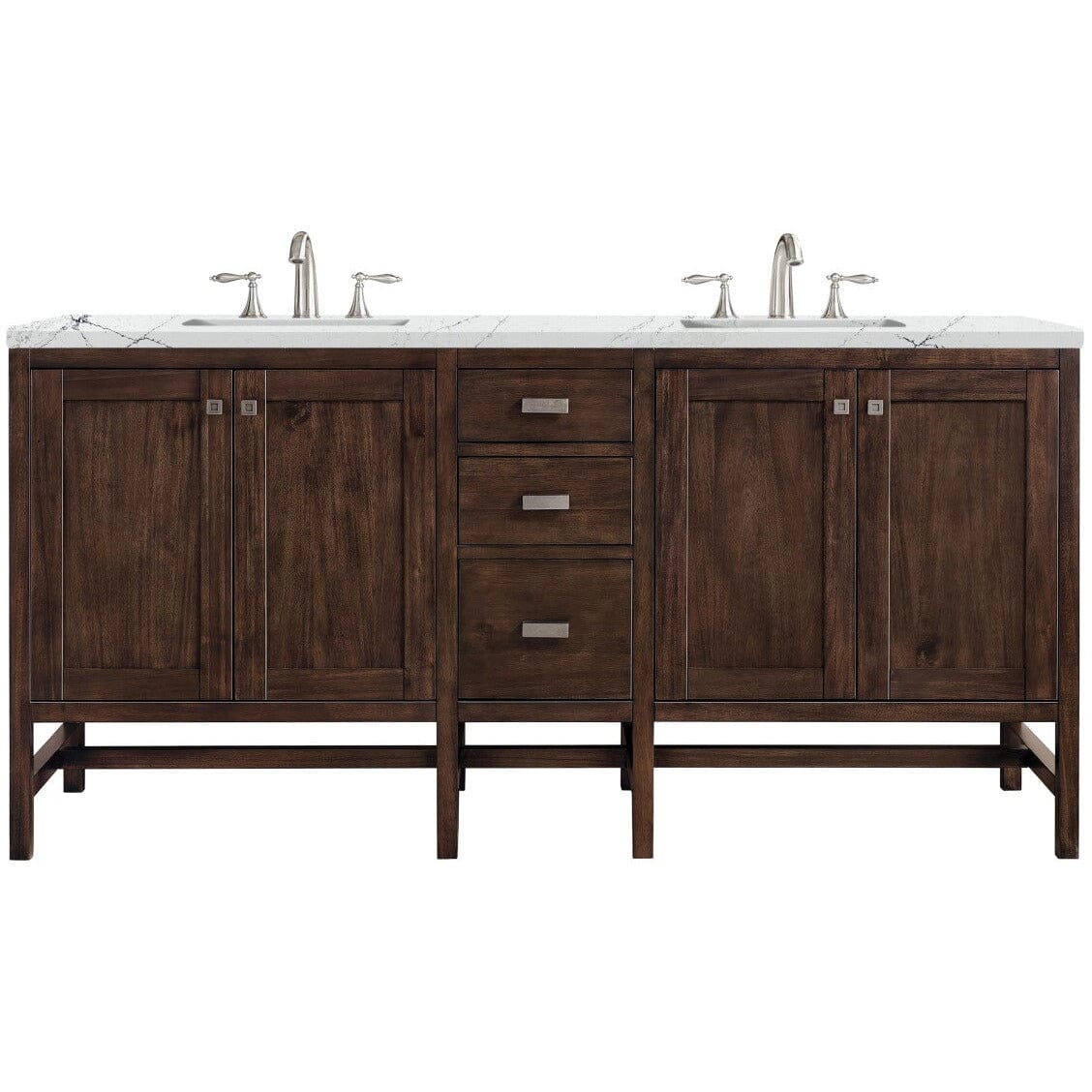 James Martin Addison 72" Double Vanity Vanity James Martin Mid Century Acacia w/ 3 CM Ethereal Noctis Quartz Top 
