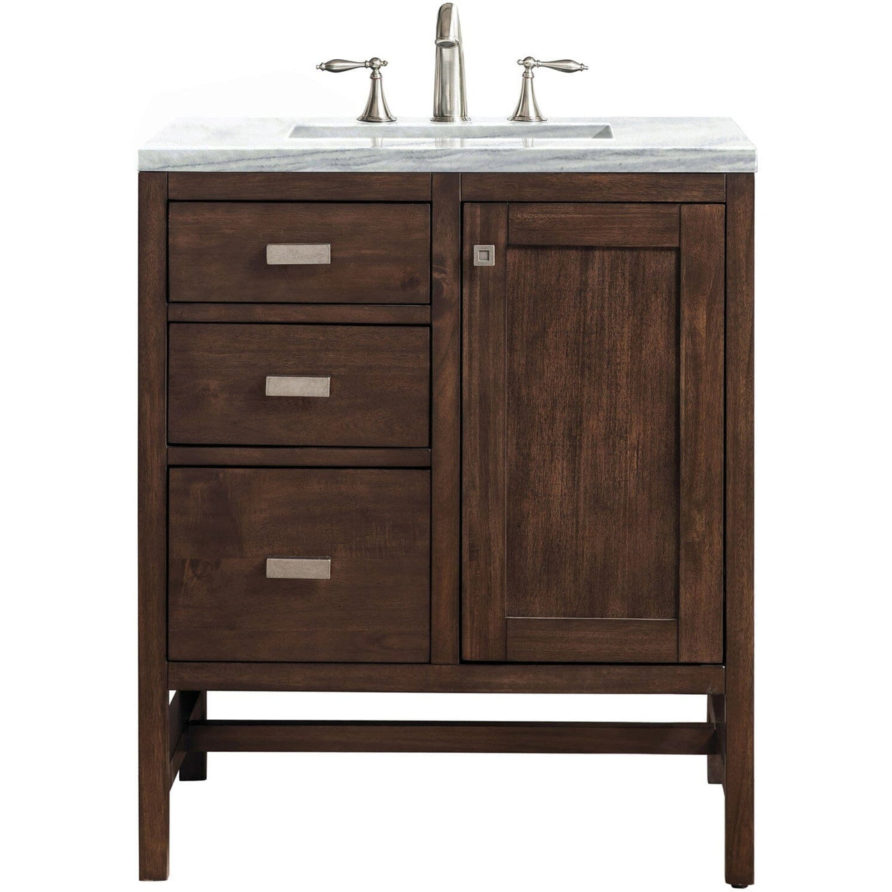 James Martin Addison 30" Single Vanity Vanity James Martin Mid Century Acacia w/ 3 CM Arctic Fall Solid Surface Countertop 