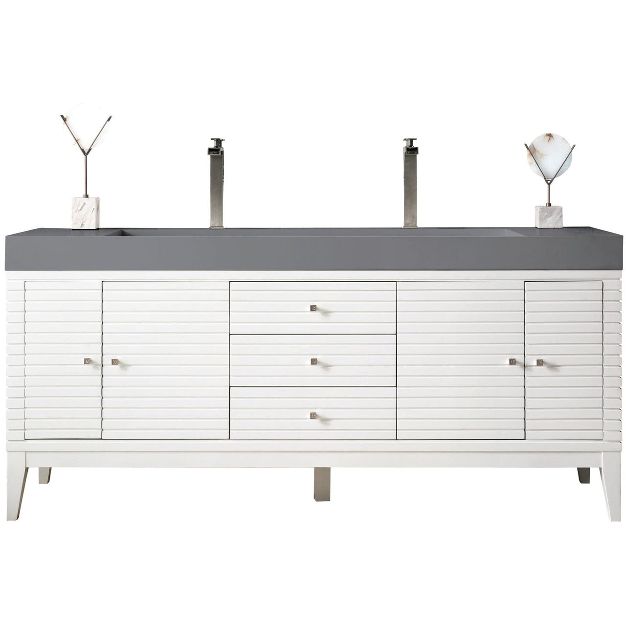 James Martin Linear 72" Double Vanity Vanity James Martin Glossy White w/ Dusk Grey Glossy Composite Top 