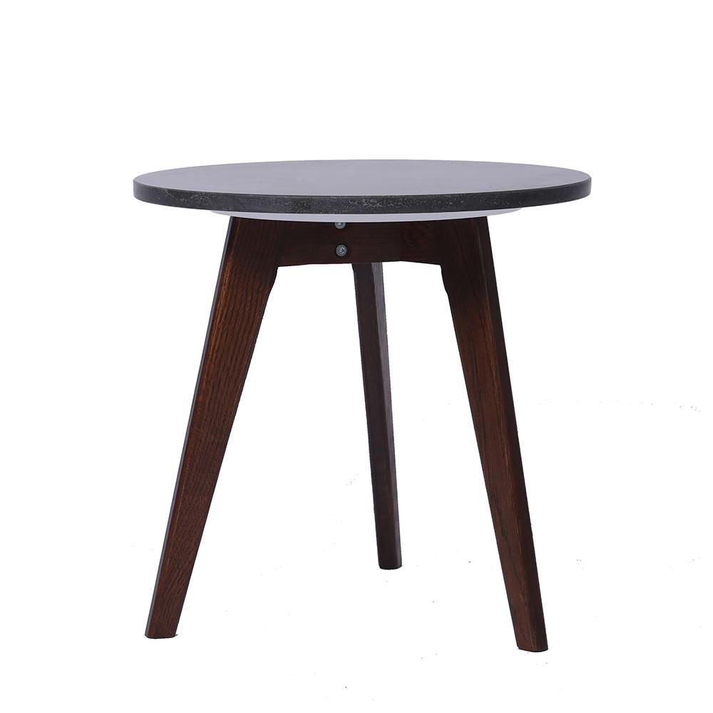 Cherie 15" Round Italian Black Marble Table with Walnut Legs End Table The Bianco Collection 