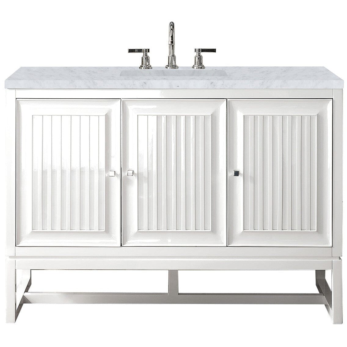 James Martin Athens 48" Single Vanity Vanity James Martin Glossy White w/ 3 CM Carrara White Top 