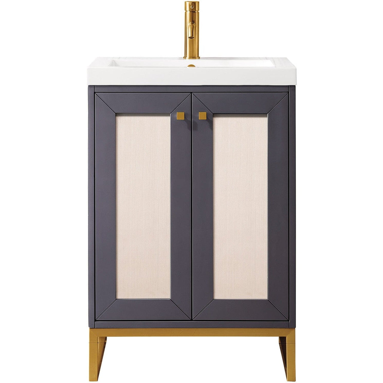 James Martin Chianti 24" Single Vanity Vanity James Martin Mineral Grey - Radiant Gold w/ White Glossy Composite Countertop 