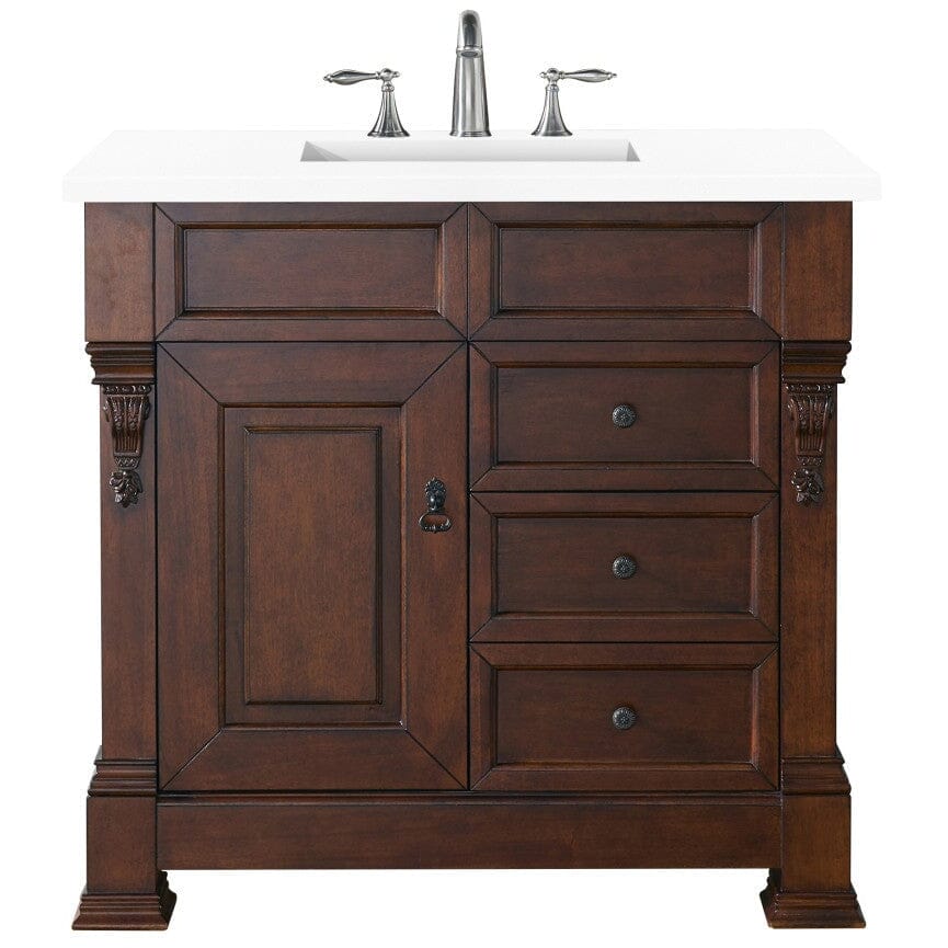 James Martin Brookfield 36" Single Vanity Vanities James Martin Warm Cherry w/ 3 CM Classic White Quartz Top 