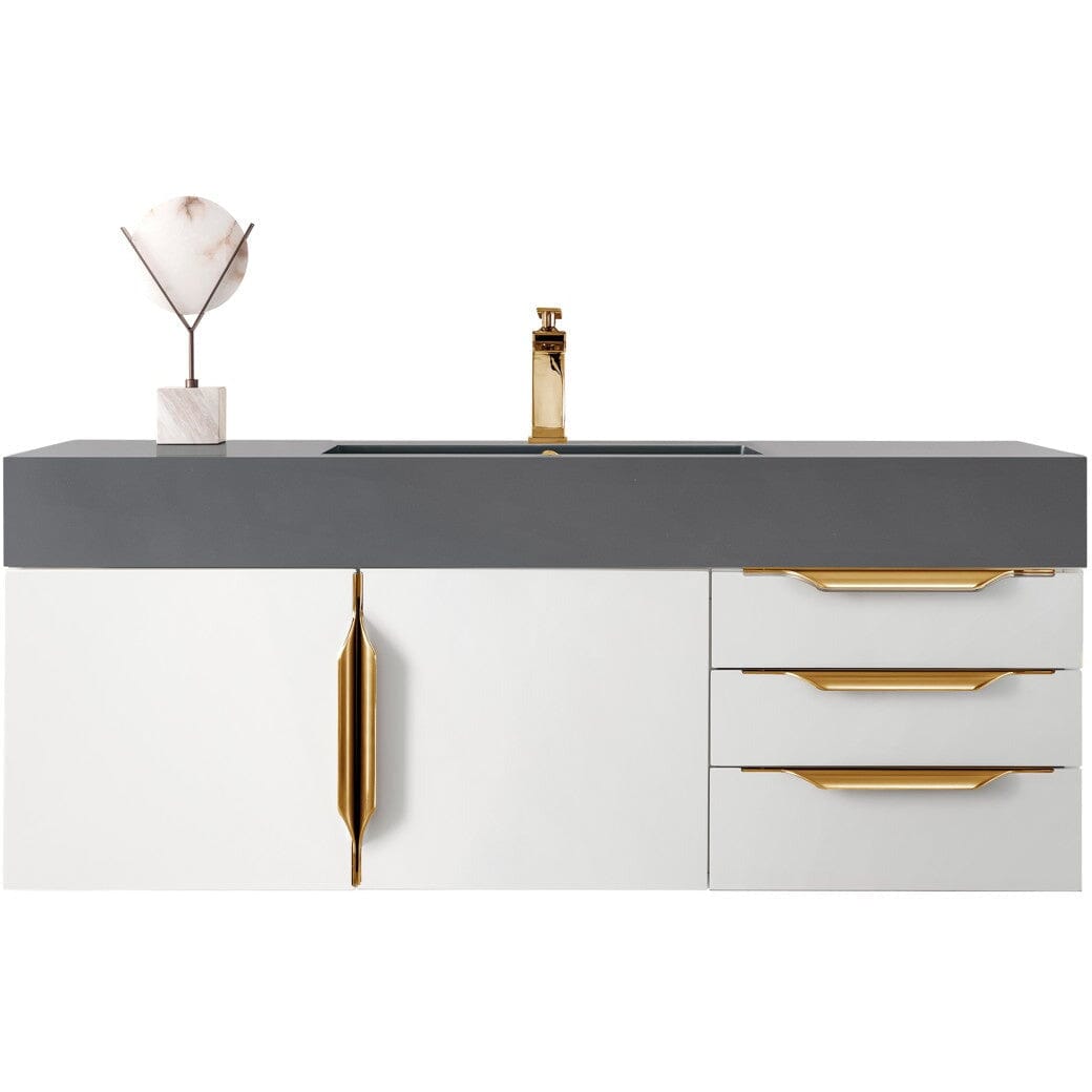 James Martin Mercer Island 48" Single Vanity Vanity James Martin Glossy White - Radiant Gold w/ Dusk Grey Glossy Composite Top 