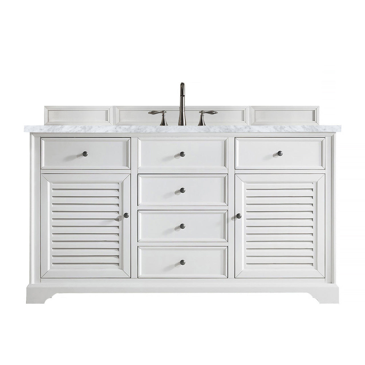 James Martin Savannah 60" Single Vanity Vanity James Martin Bright White w/ 3 CM Carrara Marble Top 