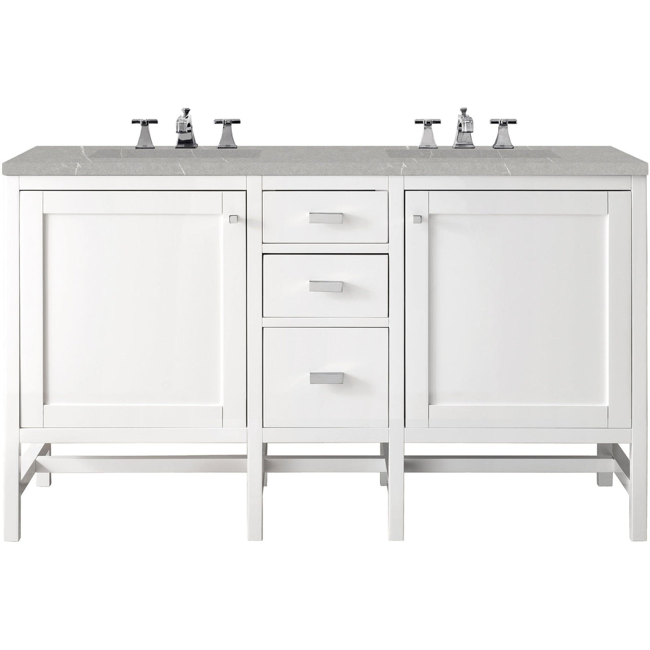 James Martin Addison 60" Double Vanity Vanity James Martin Glossy White w/ 3 CM Eternal Serena Top 