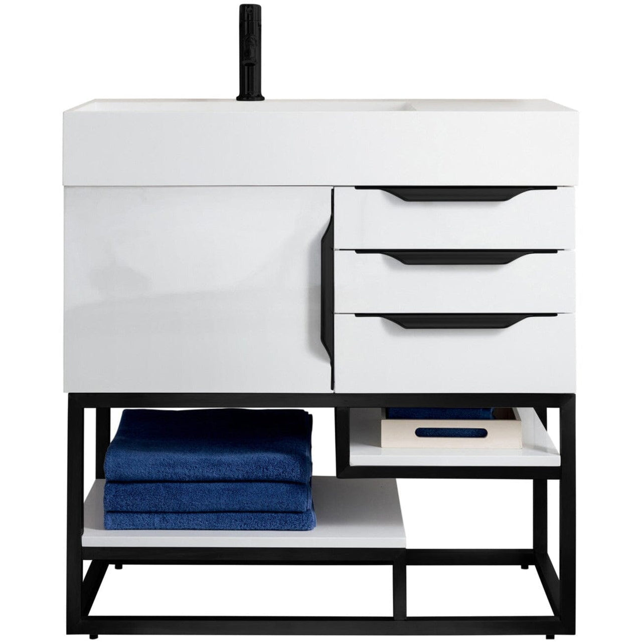 James Martin Columbia 36" Single Vanity Vanity James Martin Glossy White - Matte Black w/ White Glossy Composite Countertop 