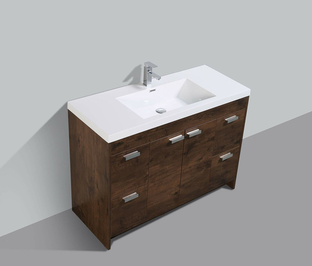 Eviva Lugano 48 Inch Modern Bathroom Vanity with White Integrated Acrylic Sink, Rosewood Bathroom Vanity Eviva 