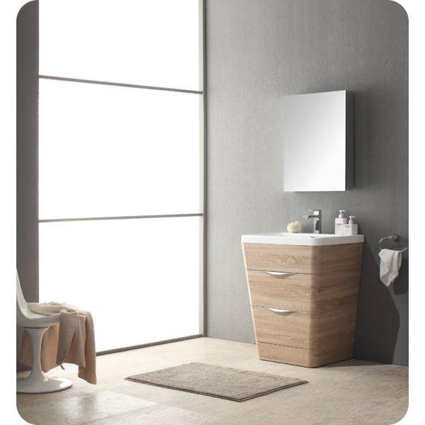 Fresca Milano 26" White Oak Modern Vanity w/ Medicine Cabinet Free Faucet Vanity Fresca 