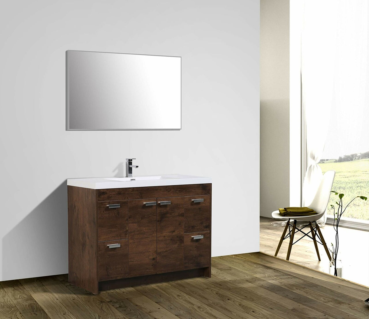 Eviva Lugano 48 Inch Modern Bathroom Vanity with White Integrated Acrylic Sink, Rosewood Bathroom Vanity Eviva 