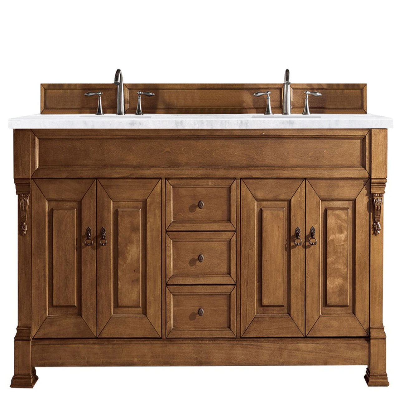 James Martin Brookfield 72" Double Vanity Vanities James Martin Country Oak w/ 3 CM Arctic Fall Solid Surface Top 