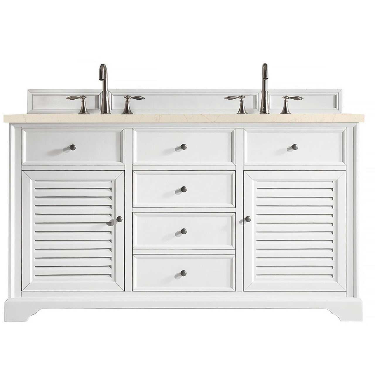 James Martin Savannah 60" Double Vanity Vanity James Martin Bright White w/ 3 CM Eternal Marfil Quartz Top 