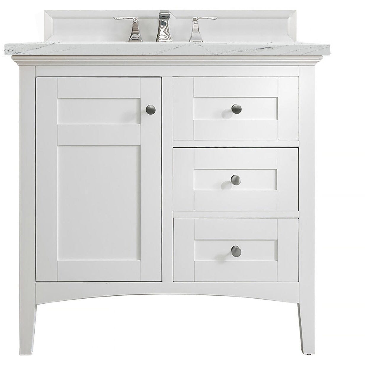 James Martin Palisades 36" Single Vanity Vanity James Martin Bright White w/ 3 CM Ethereal Noctis Quartz Top 