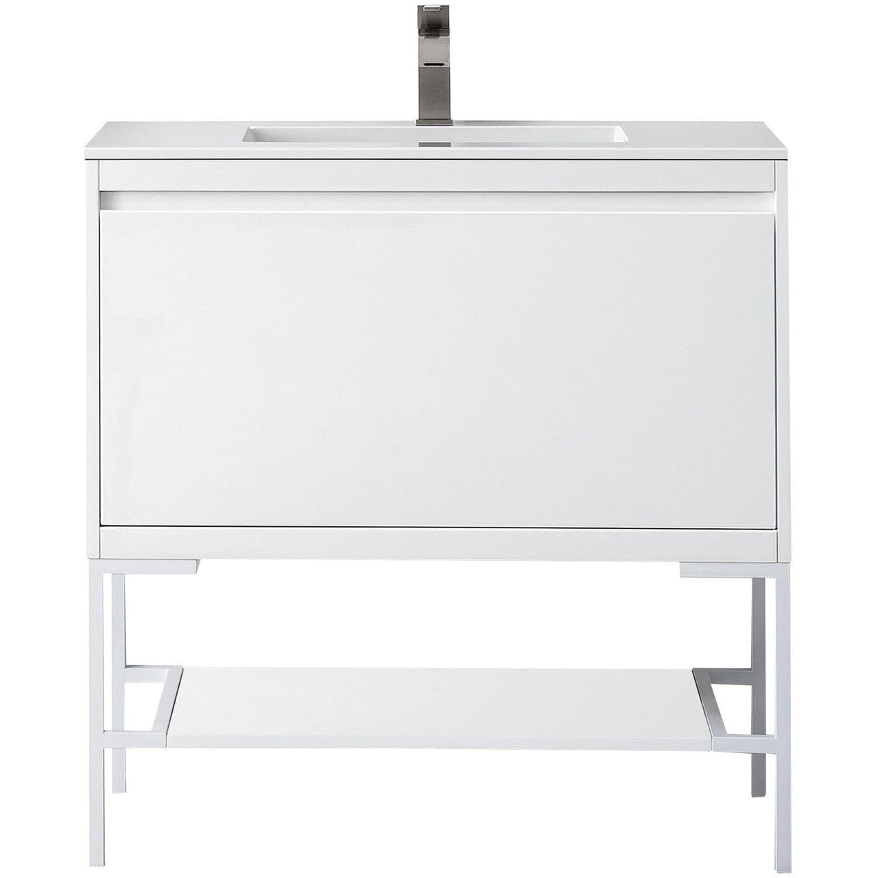 James Martin Milan 35.4" Single Vanity Vanity James Martin Glossy White - Glossy White w/Glossy White Composite Top 