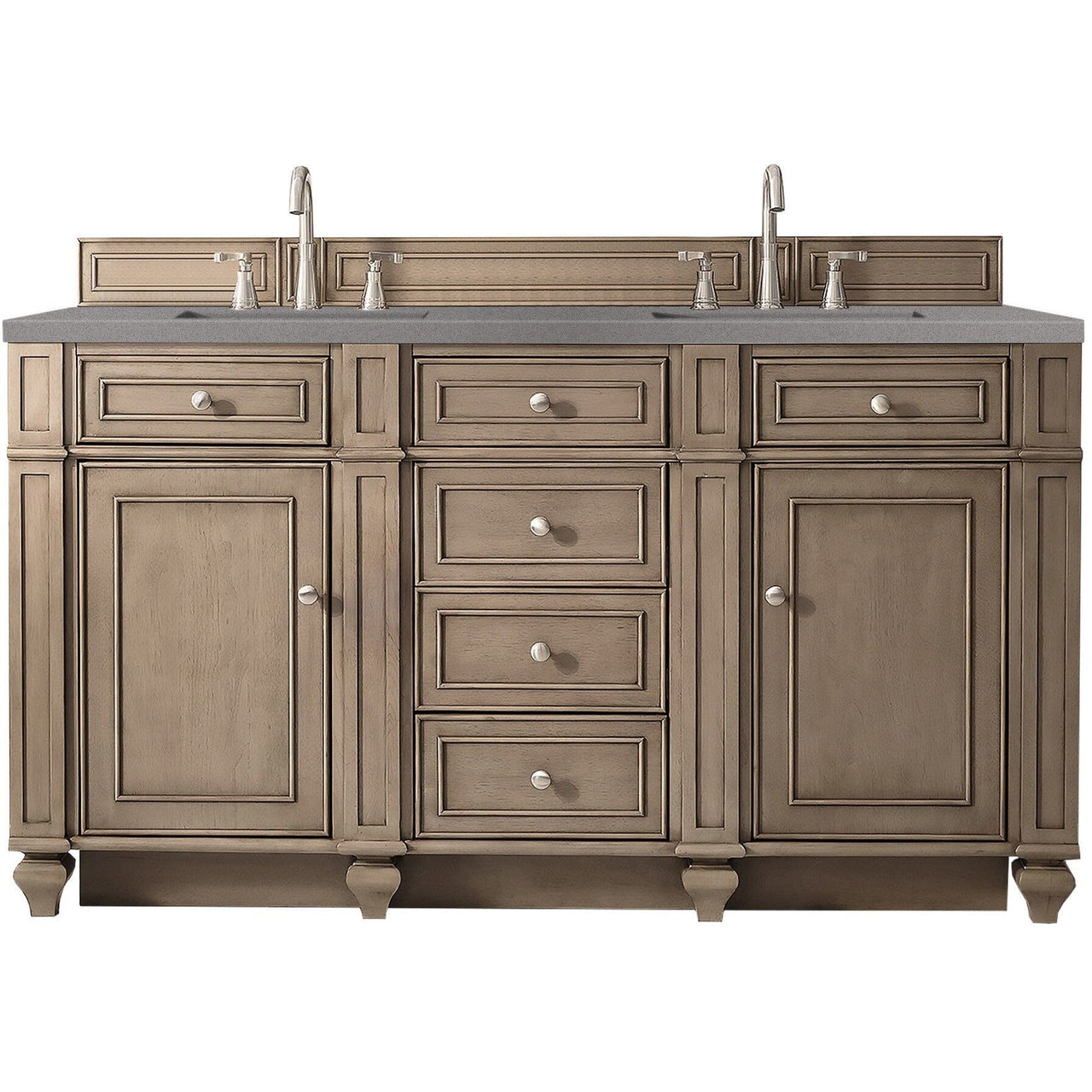 James Martin Bristol 60" Double Vanity Vanity James Martin Whitewashed Walnut w/ 3 CM Grey Expo Quartz Top 