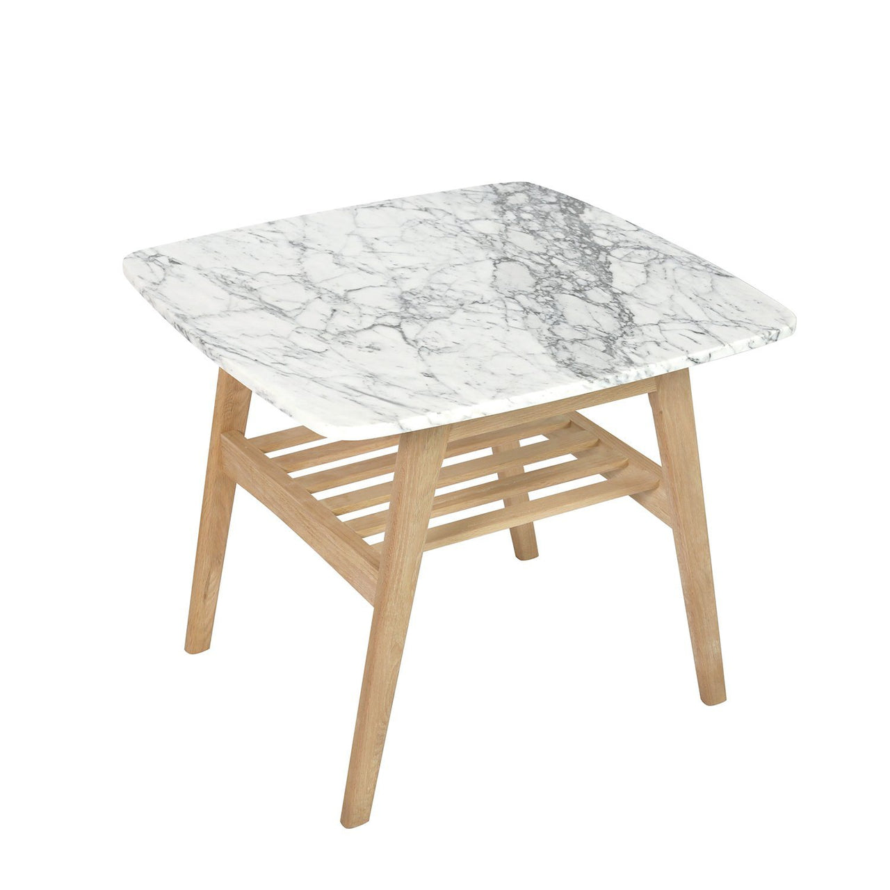 Cassoro 24" Square Italian Carrara White Marble Side Table with Shelf Side Table The Bianco Collection Oak 