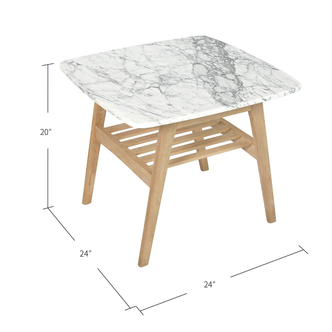 Cassoro 24" Square Italian Carrara White Marble Side Table with Shelf Side Table The Bianco Collection 