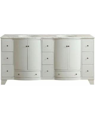 Silkroad 72" White Double Sink Cabinet w/Carrara Marble Top Vanity Silkroad Exclusive 