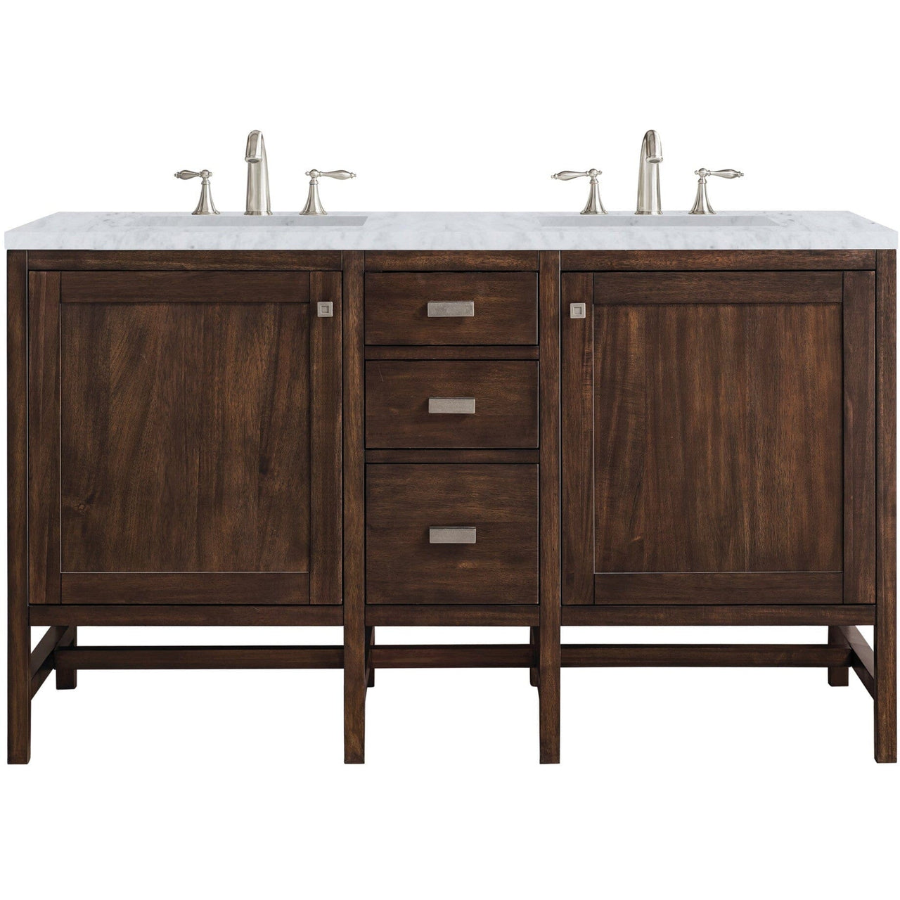 James Martin Addison 60" Double Vanity Vanity James Martin Mid Century Acacia w/ 3 CM Carrara White Top 