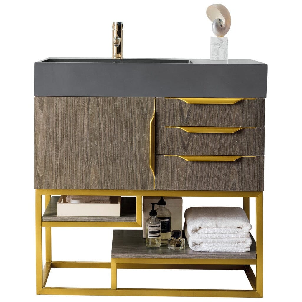 James Martin Columbia 36" Single Vanity Vanity James Martin Ash Gray - Radiant Gold w/ Dusk Grey Glossy Composite Top 