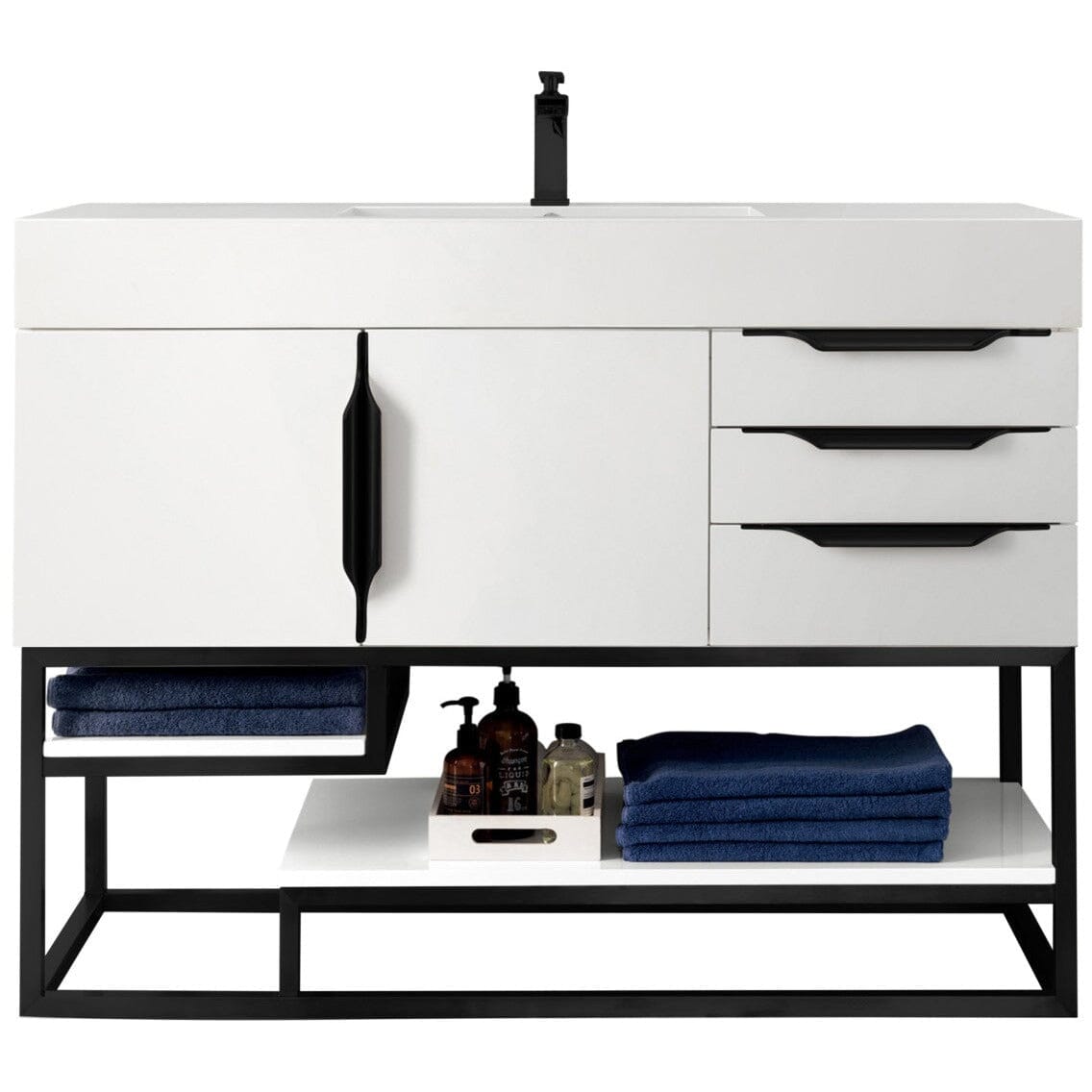 James Martin Columbia 48" Single Vanity Vanity James Martin Glossy White - Matte Black w/ White Glossy Composite Countertop 