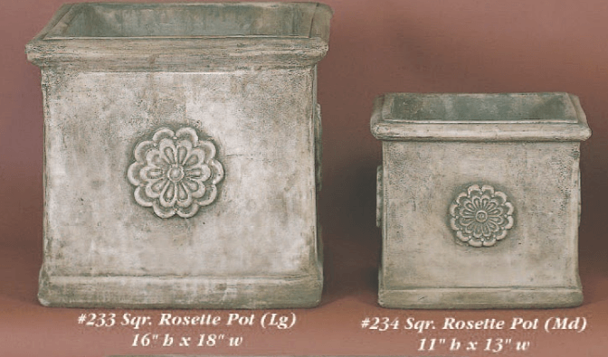 Square Rosette Pot Cast Stone Outdoor Garden Planter Planter Tuscan 