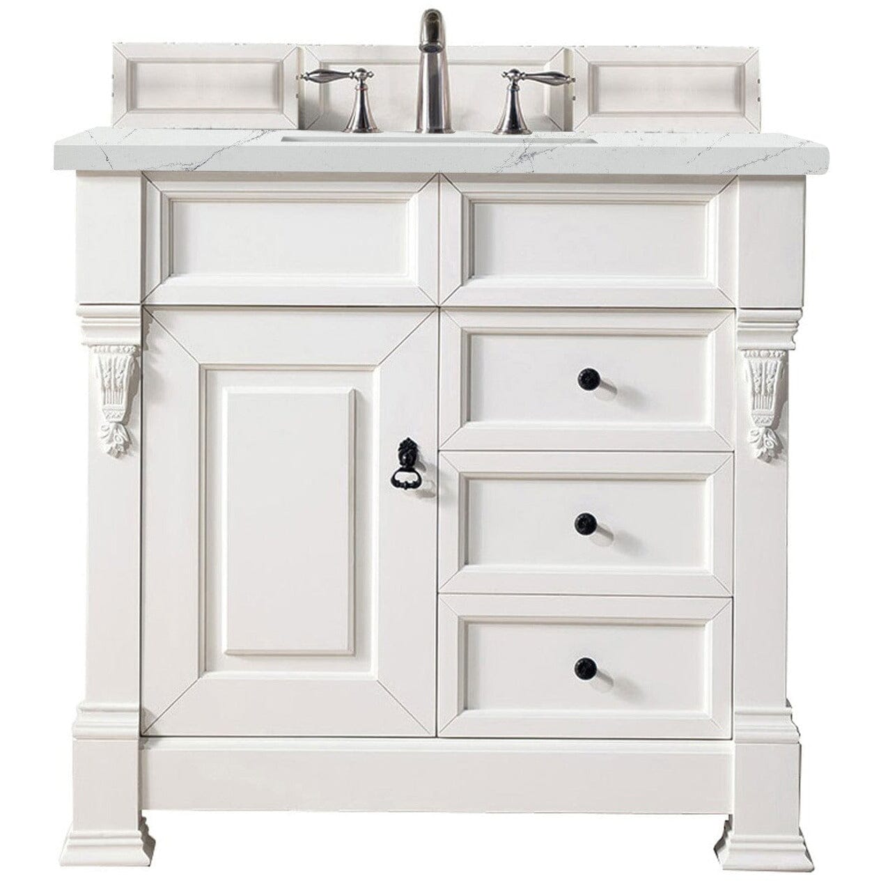 James Martin Brookfield 36" Single Vanity Vanities James Martin Bright White w/ 3 CM Ethereal Noctis Quartz Top 