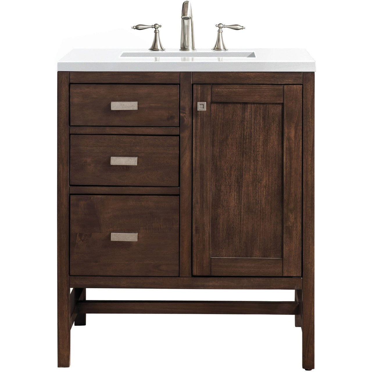 James Martin Addison 30" Single Vanity Vanity James Martin Mid Century Acacia w/ 3 CM Classic White Quartz Top 