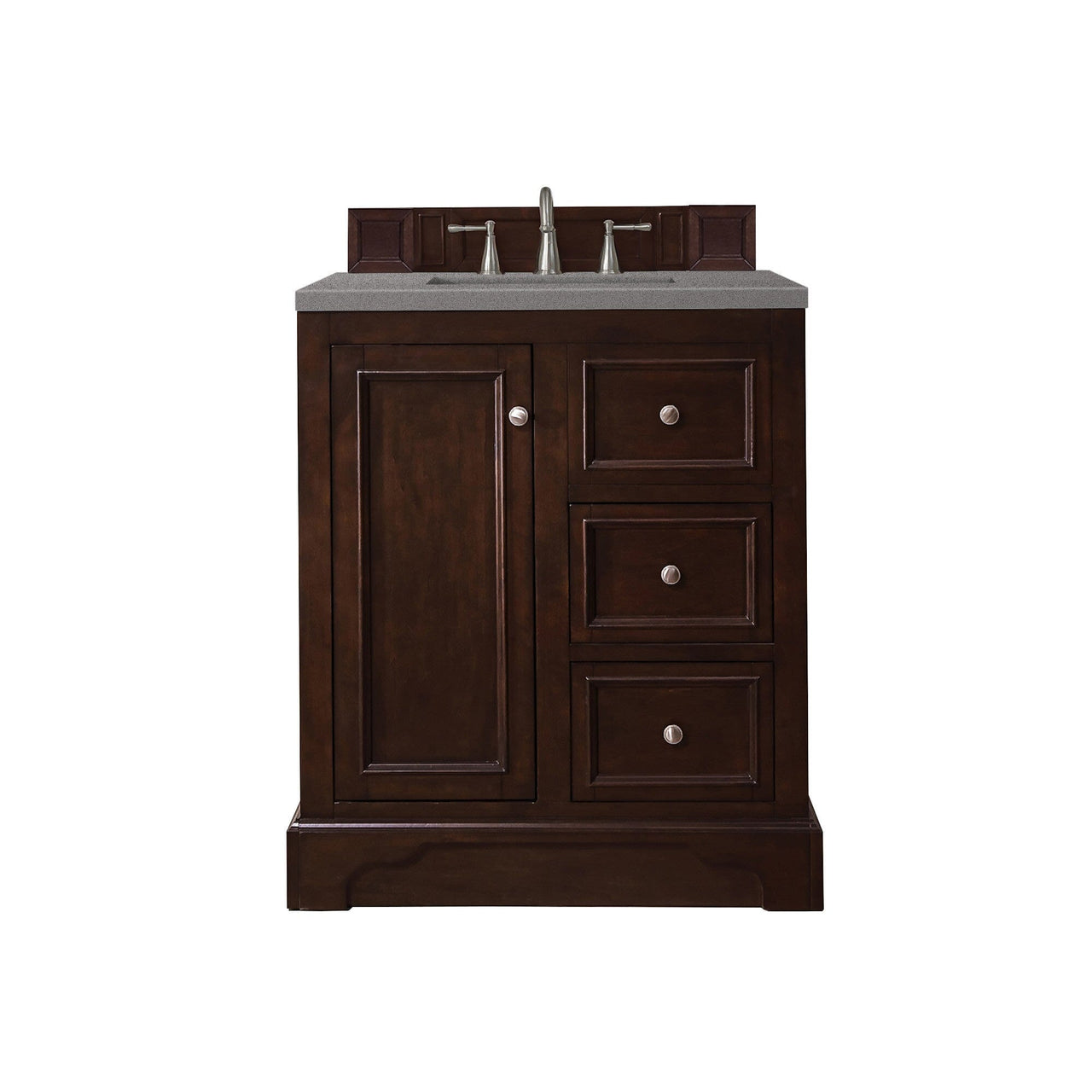 James Martin De Soto 30" Single Vanity Vanity James Martin Burnished Mahogany w/ 3 CM Grey Expo Quartz Top 