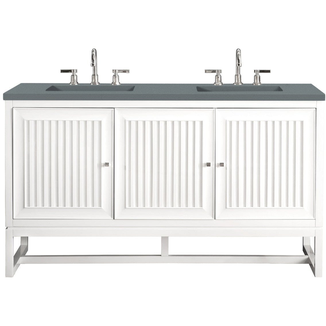 James Martin Athens 60" Double Vanity Vanity James Martin Glossy White w/ 3 CM Cala Blue Top 