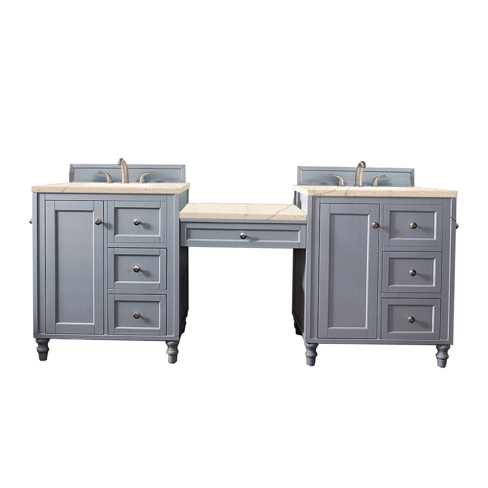 James Martin Copper Cove Encore 86" Double Vanity Set Vanity James Martin Silver Gray w/ 3 CM Eternal Marfil Quartz Top 