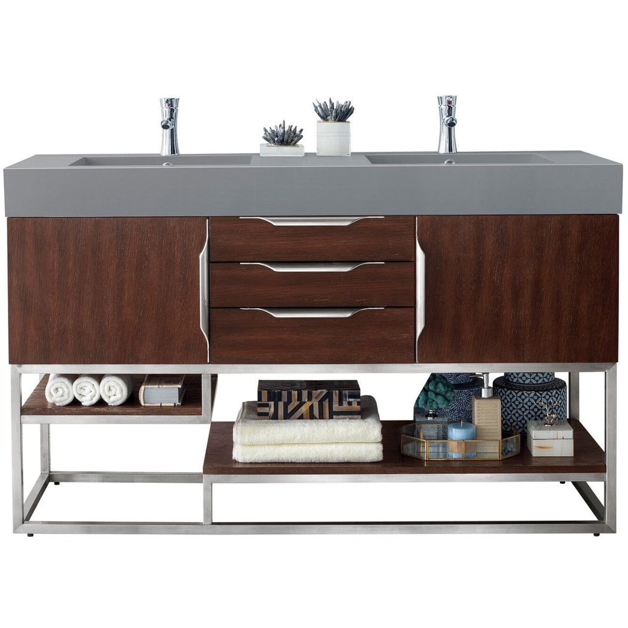 James Martin Columbia 59" Double Vanity Vanity James Martin Coffee Oak w/ Dusk Grey Glossy Composite Top 