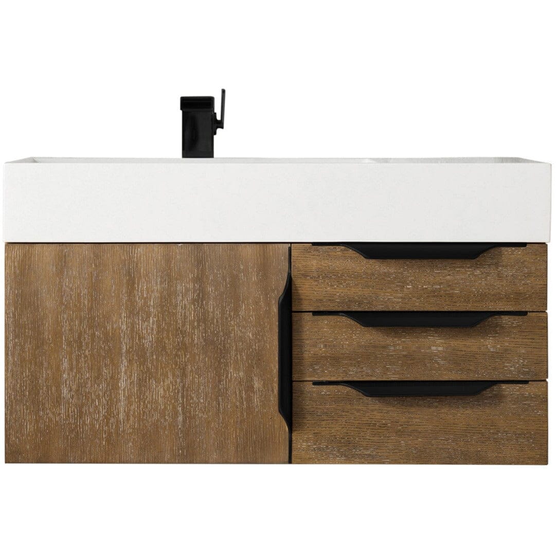 James Martin Mercer Island 36" Single Vanity Vanity James Martin Latte Oak - Matte Black w/ Glossy White Composite Top 