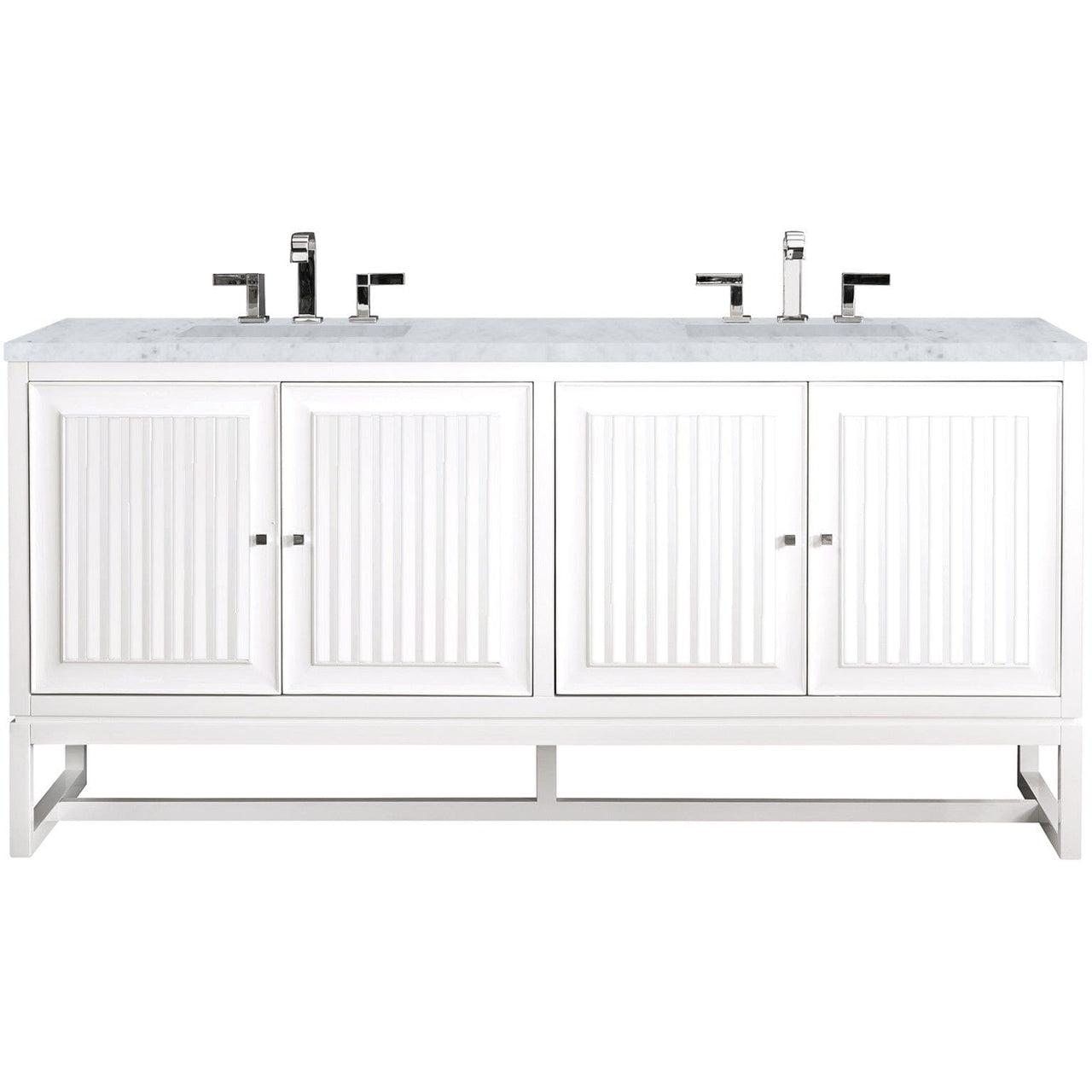 James Martin Athens 72" Double Vanity Vanity James Martin Glossy White w/ 3 CM Carrara White Top 