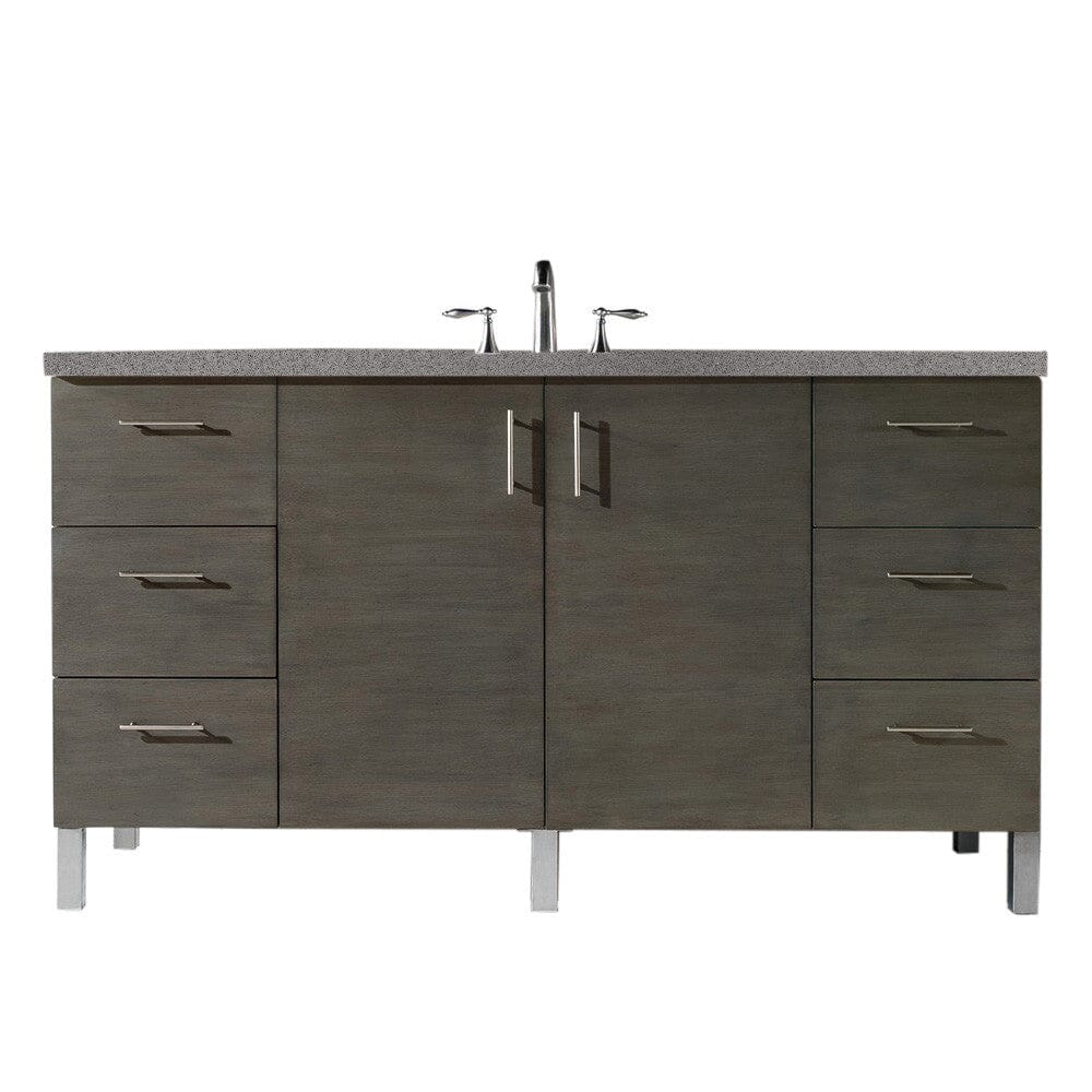 James Martin Metropolitan 60" Single Vanity Vanity James Martin Silver Oak w/ 3 CM Grey Expo Quartz Top 